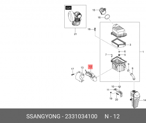 Воздухозаборник SSANGYONG Actyon (10-) (D20F,G20D) фильтра воздушного OE 2331034100 SSANG YONG
