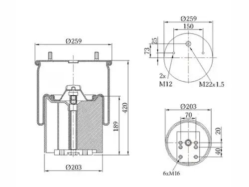 Пневморессора Premium со стаканом (пластик) 2шп.-M12 + 1 отвер.M22 под возд. — 3 090030019 SONDER