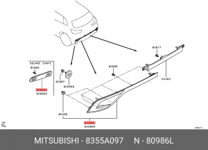 отражатель в бампер! задний левый\ Mitsubishi ASX 10> 8355A097 MITSUBISHI