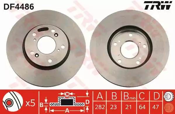 Диск тормозной передний HONDA CIVIC VII-VIII, CR-V II DF4486 DF4486 TRW