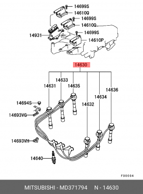 Провод высоковольтный MITSUBISHI Pajero 2 (94-97) (3.0/3.5) комплект OE MD371794 MITSUBISHI