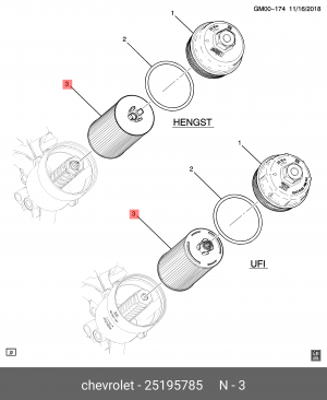 Фильтр масляный CHEVROLET Cruze (11-) OE 25195785 GENERAL MOTORS