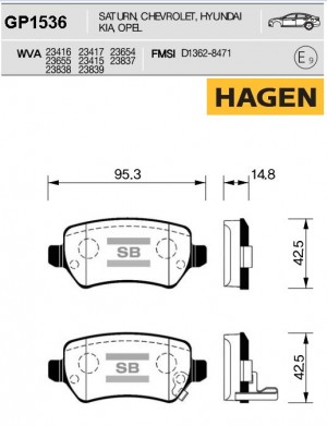колодки дисковые задние! HAGEN\ Opel Astra 1.8-2.2DT/Zafira 2.2i/DTi 01> GP1536 HAGEN