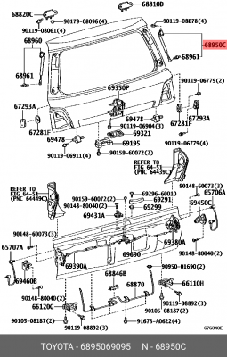 Стойка задней правой двери в сборе 68950-69095 68950-69095 TOYOTA