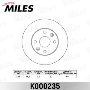 Диск тормозной передний KIA RIO 1.3/1.5 00-05 (TRW DF4438) K000235 K000235 MILES