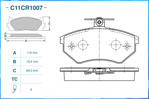 Тормозные колодки передние Low Metallic C11CR1007 C11CR1007 CWORKS