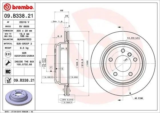 Диск тормозной 09.B338.21 09.B338.21 BREMBO
