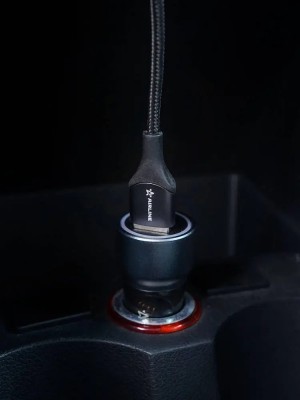 Кабель USB - Lightning Iphone/IPad 1м, с поворот. коннектором, черный нейлоновый ACH-M-30 AIRLINE