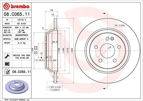 Диск тормозной MERCEDES-BENZ V-CLASS (W447) 08.C065.11 08C06511 BREMBO