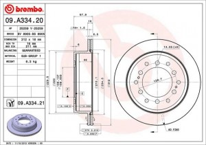 Диск тормозной LEXUS GX series TOYOTA Land Cruiser 120 (09-) задний (1шт.) BREMB 09A33421 BREMBO