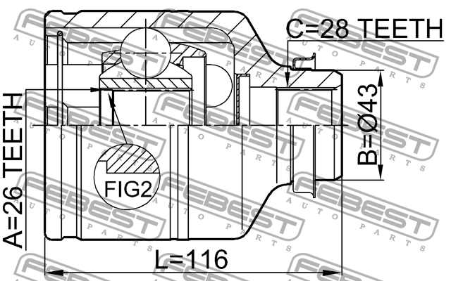 ШРУС ВНУТРЕННИЙ ПРАВЫЙ 26X43 X28 2211-CARRH FEBEST
