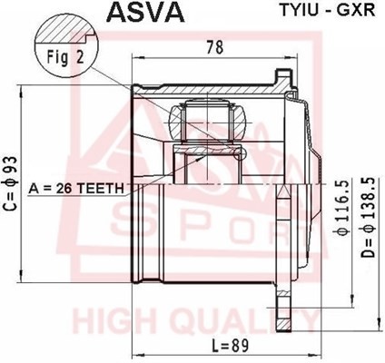 ШРУС ВНУТРЕННИЙ ЗАДНИЙ 26x138.5 12 TYIUGXR TYIU-GXR ASVA