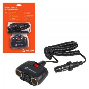 Прикуриватель-разветвитель 2 гнезда + 2USB с витым шнуром, штекер-фиксатор (ASP- ASP-2U-11 AIRLINE