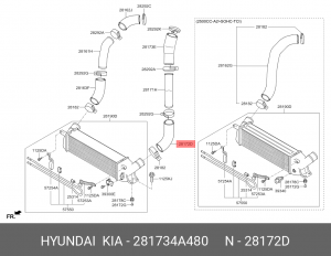 Шланг HYUNDAI Starex H-1 (07-) (2.5-A) ОНВ выходной верхний OE 281734A480 HYUNDAI KIA