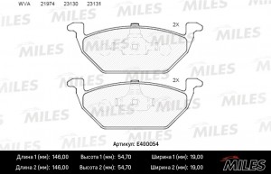 Колодки тормозные передние (Смесь Low-Metallic) AUDI A3 97/VW G4/SKODA OCTAVIA 9 E400054 MILES
