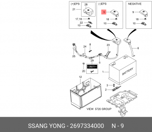 Колпачок SSANGYONG Actyon (10-) клеммы АКБ (+) OE 2697334000 SSANG YONG