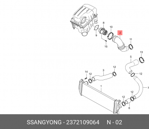 Патрубок SSANGYONG Actyon (10-),Kyron (10-),Actyon Sports (10-) воздухозаборника 2372109064 SSANG YONG
