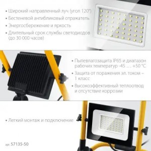 Светильник светодиодный 220V 50W 6500K переносной STAYER 5713550 STAYER