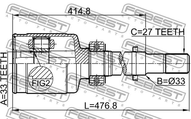 ШРУС внутренний правый 33X33X27 NISSAN X-TRAIL T31 2007-2013 0211-J1020GRH 0211-J1020GRH FEBEST