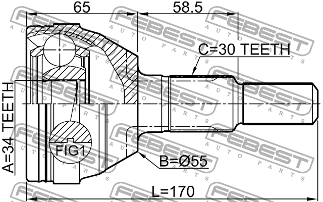 ШРУС наружный 34X55X30 CHEVROLET CAPTIVA SPORT 2008- 1810-ANT 1810-ANT FEBEST