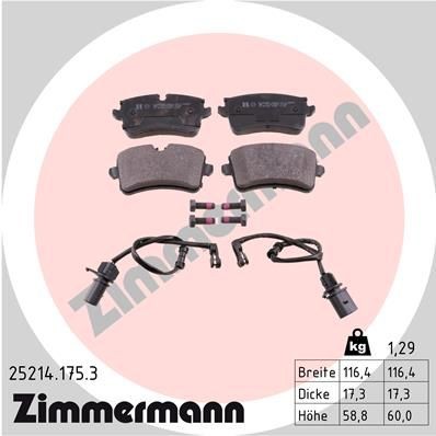 колодки дисковые !задн. 116x60x18 \ Audi A8 3.0FSi/4.2FSi/3.0TDi/4.2TDi Quattro  25214.175.3 ZIMMERMANN