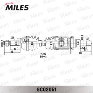 Привод в сборе правый FORD FIESTA/FUSION 1.4TD 01-07 (ABS) (GKN 304538) GC02051 GC02051 MILES