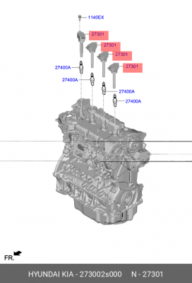 Катушка зажигания HYUNDAI Santa Fe (20-) KIA Sorento (20-) (2.5) OE 273002S000 HYUNDAI KIA