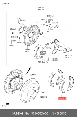 Колодки тормозные HYUNDAI Solaris (10-) задние барабанные (4шт.) OE 583053XA00 HYUNDAI KIA