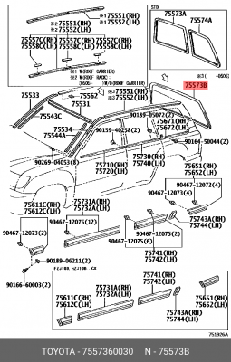 Уплотнитель стекла заднего 75573-60030 75573-60030 TOYOTA