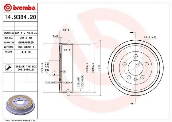 Барабан тормозной 14.9384.20 14.9384.20 BREMBO