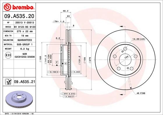 Диск тормозной 09.A535.21 09.A535.21 BREMBO