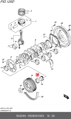 Сальник коленвала SUZUKI Liana передний OE 0928341003 SUZUKI