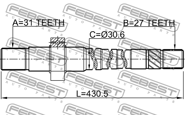 Полуось правая RENAULT DUSTER 2011- 2412-DUSTAWD 2412-DUSTAWD FEBEST