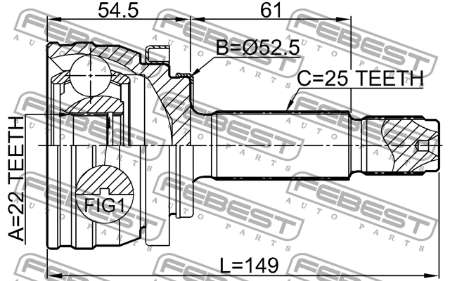 Шрус наружный 22x55.3x25 HYUNDAI SOLARIS 2017- 1210-H517 1210-H517 FEBEST