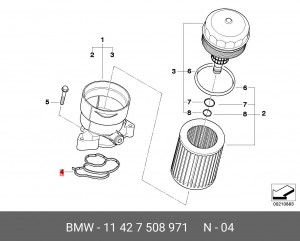 Прокладка BMW 1 (E87),3 (E90),5 (E60),X3 (E83) (N40,N43,N46) корпуса фильтра мас 11 42 7 508 971 BMW
