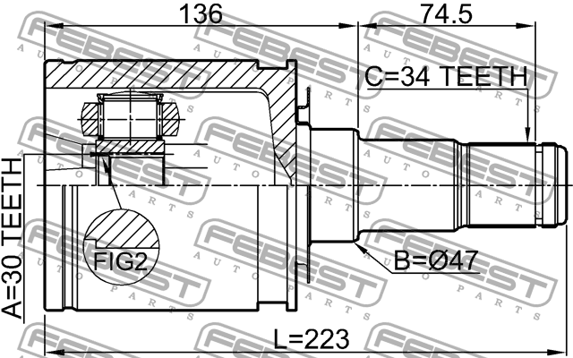ШРУС внутренний 30x47x34 TOYOTA SEQUOIA UCK6#/UPK6#/USK6# 2007- 0111-UCK50 0111-UCK50 FEBEST