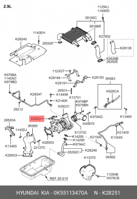 Прокладка HYUNDAI Terracan (01-) KIA Bongo (06-),Carnival (99-) турбокомрессора  0K55113470A HYUNDAI KIA
