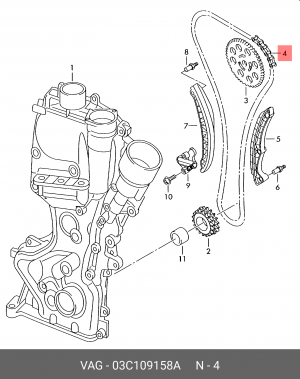 Цепь ГРМ VW Passat,Golf,Polo (02-) OE 03C 109 158 A VAG