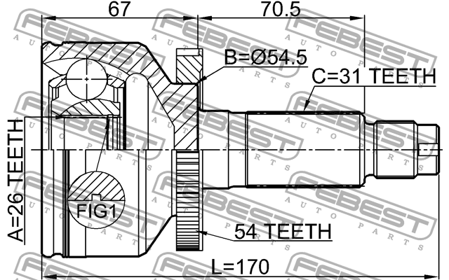 ШРУС наружный 26X54.5X31 KIA CARNIVAL (FMC) 2005-2014 2210-CARNA54 2210-CARNA54 FEBEST