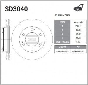 Диск тормозной SSANGYONG Rexton (03-) передний (1шт.) SANGSIN SD3040 SANGSIN