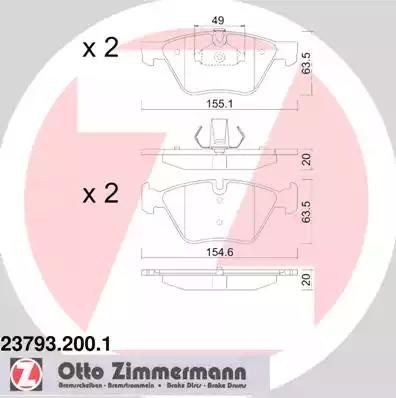 колодки дисковые !перед. 155x64x20 \ BMW E60 2.0i 03> 23793.200.1 ZIMMERMANN