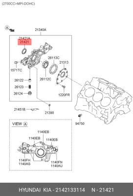 Сальник коленвала HYUNDAI Sonata 5 (2.0),Elantra,Santa Fe передний (44х60х7) OE 2142133114 HYUNDAI KIA