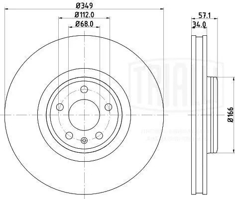 Диск торм. Audi A4 (16-)/A5 (16-)/Q5 (18-)/Q7 (15-) перед. d=349 (окраш.) (DF 18 DF185112 TRIALLI