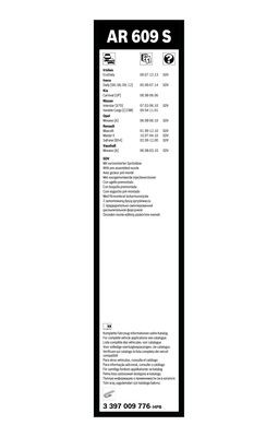 Щетка стеклоочистителя IVECO Daily (06-) 600/600мм комплект Aerotwin BOSCH 3397009776 BOSCH