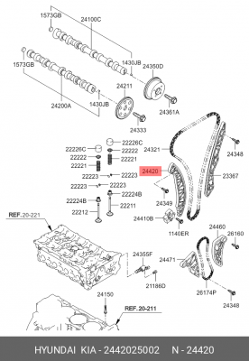 натяжитель цепи! планка\ Hyundai ix35 2442025002 HYUNDAI