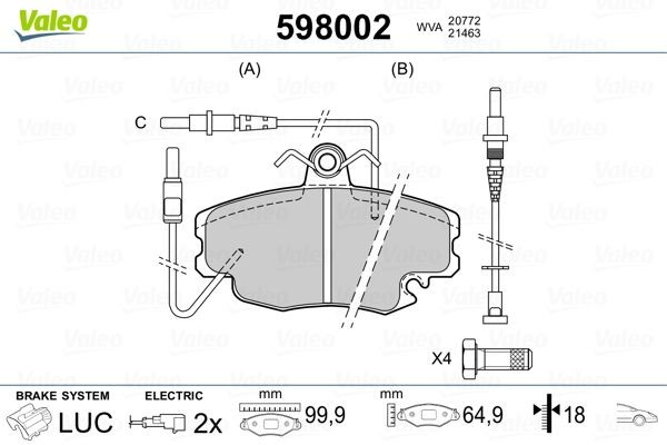 Колодки тормозные дисковые перед 598002 VALEO PHC