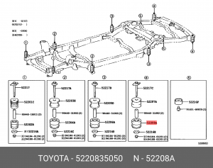 сайлентблок подрамника!\ Toyota Land Cruiser Prado 120 GRJ12/KDJ12/RZJ12 02-09 52208-35050 TOYOTA