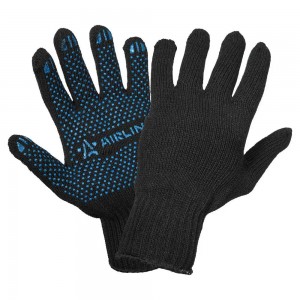 Перчатки трикотажные ПШ с ПВХ покрытием, черные, (1 пара) 7 класс/72г., мод.701  ADWG038 AIRLINE