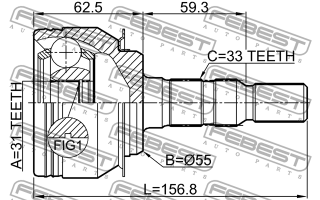 ШРУС внешний CHEVROLET CRUZE 2010-2017 1010-J300 1010-J300 FEBEST
