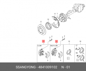 Суппорт SSANGYONG Kyron (05-),Rexton (02-) (D20/27,E23) задний левый (multi-link 4841009102 SSANG YONG